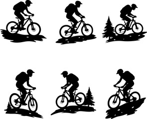 Mountain Biker on Cliff Silhouette vector graphics bundle