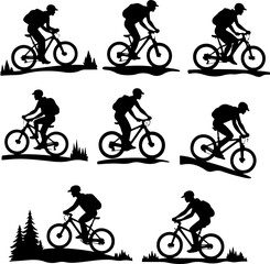 Mountain Biker on Cliff Silhouette vector graphics bundle