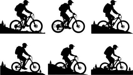 Obraz premium Mountain Biker on Cliff Silhouette vector graphics bundle