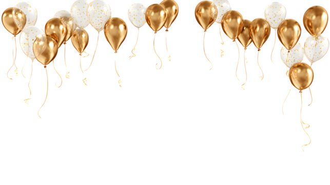 Gold balloon background copy space transparent PNG, isolated background cutout. Floating balloons festive, celebration, party, birthday graphic element - Powered by Adobe