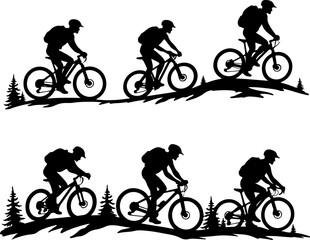 Naklejka premium Mountain Biker on Cliff Silhouette vector graphics bundle