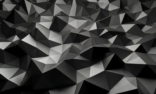 Abstract Polygonal Surface with Geometric Black and Gray Triangles and Varying Light and Shadow Effects