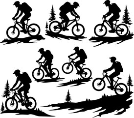 Fototapeta premium Mountain Biker on Cliff Silhouette vector graphics bundle