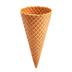 Crispy golden ice cream cone ready for delicious toppings isolated on transparent background