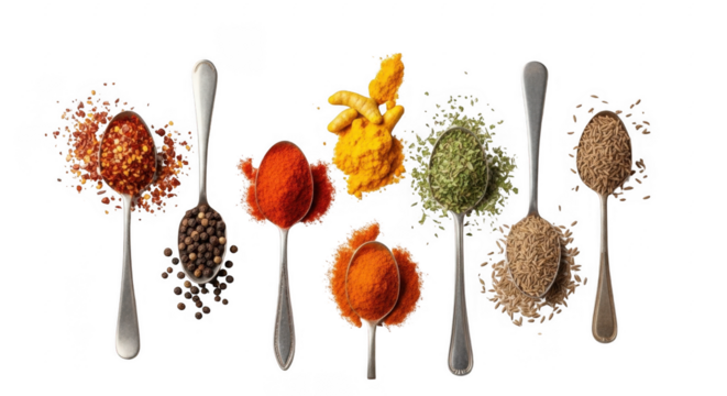 A Variety of Spices and Seasonings for Flavorful Culinary Creations, isolated on a transparent background