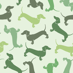 seamless pattern featuring dachshund silhouettes in various shades of green