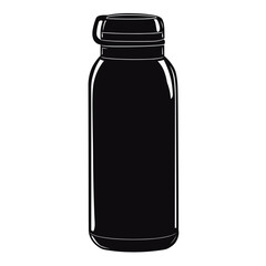 Black silhouette of a reusable water bottle on a white background for eco-friendly products and hydration
