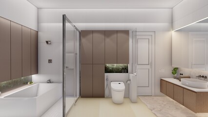 Contemporary Bathroom with Integrated Storage and Warm Tones