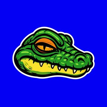 Vibrant cartoon crocodile head animation, transparent 4K video, green screen