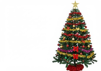 Obraz premium Festively decorated christmas tree with gold star and red ornaments