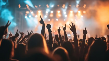 Concert crowd raising hands