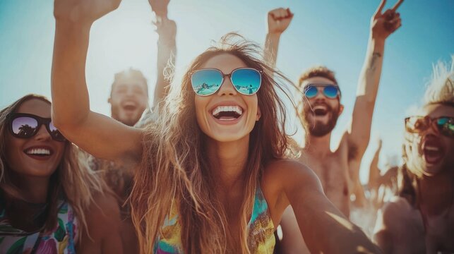 Group of friends enjoying a beach party