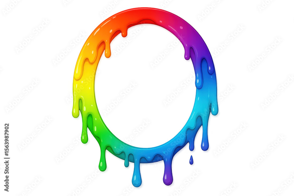 Poster colorful paint droplets cascading in circular pattern, forming vivid abstract design on transparent 