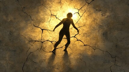 Silhouette figure in cracked earth