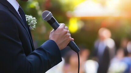 Groom speaking at wedding