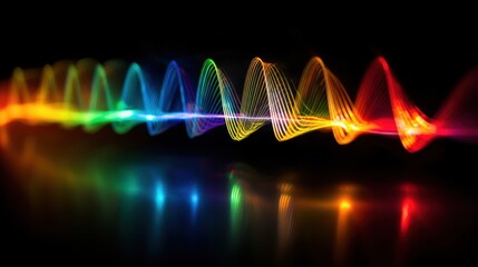 Background with vibrant light waves and dark reflections