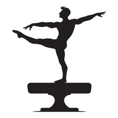 Male Gymnast Silhouette Performing on Pommel Horse - Artistic Gymnastics Vector Illustration
