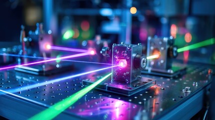 Background of laser beam technology in futuristic laboratory scene