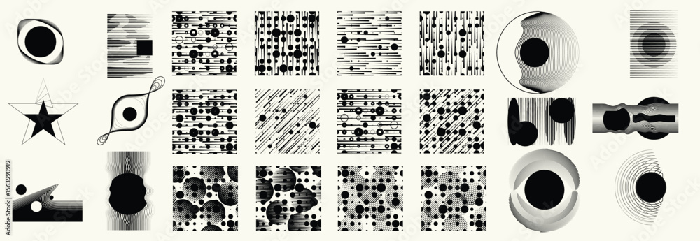 Poster collection of vector design elements. set of logos with lines, stripes and circles. various forms of