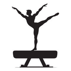 Male Gymnast Silhouette Performing on Pommel Horse - Artistic Gymnastics Vector Illustration