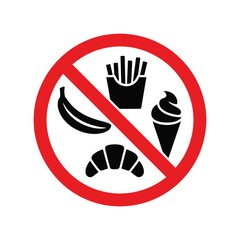 No Food Sign with Banana French Fries Ice Cream and Croissant