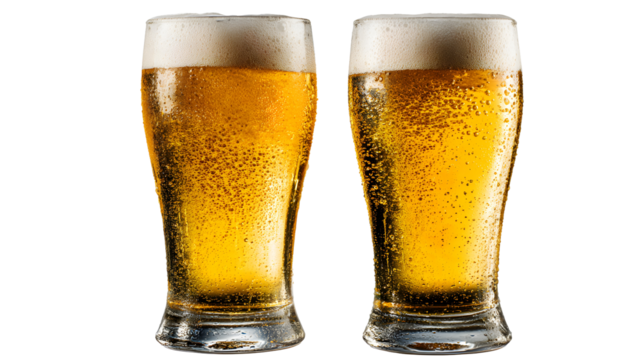 Two glasses of beer with foam 