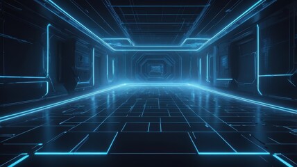 Abstract blue background with a futuristic digital pattern of lines and squares, ideal for technology and internet concepts