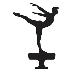 Fototapeta premium Male Gymnast Silhouette Performing on Pommel Horse - Artistic Gymnastics Vector Illustration