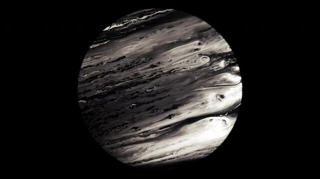 Unknown planet close-up with hurricanes, changing texture and relief on the surface, isolated on a black background. 4k video.