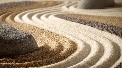 Obraz premium Background with textured sand dunes and smooth stones for zen design