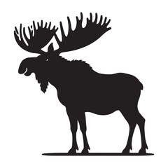 Moose black silhouette vector, Simple silhouette Design vector icon with white background. Wild animal silhouette