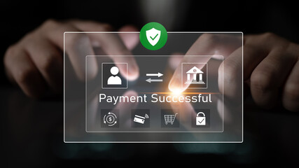 Successful transaction message showing secure payment. Payment confirmed, secured, payment...