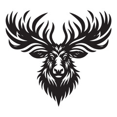 Black and White Moose Head Silhouette - Wildlife Antler Animal Vector Art