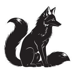 Obraz premium A sleek fox sits alert, its silhouette sharply defined against a white backdrop