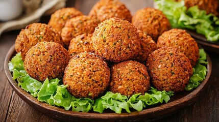 Crispy Falafel Balls on Lettuce-Lined Plate, Vegetarian , Middle Eastern Food