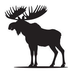Moose black silhouette vector, Simple silhouette Design vector icon with white background. Wild animal silhouette