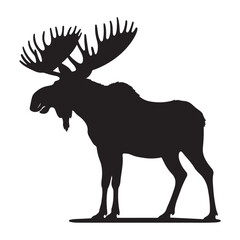 Moose black silhouette vector, Simple silhouette Design vector icon with white background. Wild animal silhouette