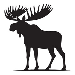 Moose black silhouette vector, Simple silhouette Design vector icon with white background. Wild animal silhouette