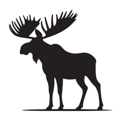 Fototapeta premium Moose black silhouette vector, Simple silhouette Design vector icon with white background. Wild animal silhouette