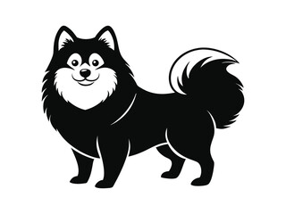 Fototapeta premium Keeshond dog silhouette vector illustration, pet clipart, black and white animal shape