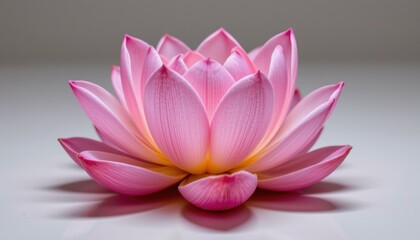 Close-Up of a Stunning Pink Lotus Flower in Full Bloom with Delicate Petals Against a Neutral Background