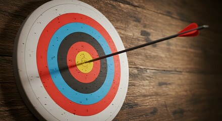 Target bullseye rings concentric around arrow tip