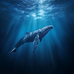 Ocean giant captured swimming through tranquil underwater light high resolution picture