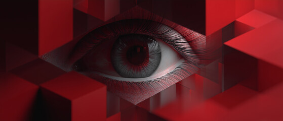 complexity concept on art with eye & 3d geometric pattern
