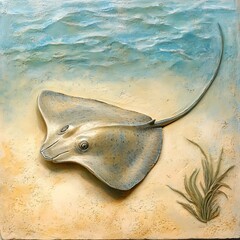 Ocean ray lying motionless beneath reef cave opening high resolution picture
