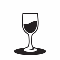 Black wine glass silhouette with wine on a white background  