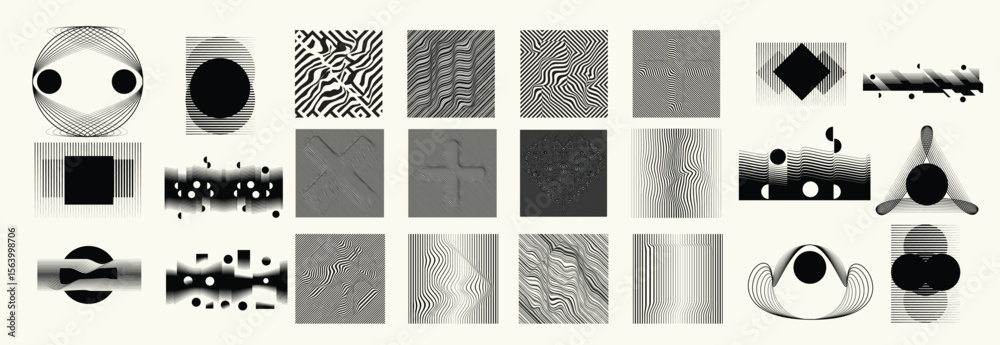 Poster collection of vector design elements. set of logos with lines, stripes and circles. various forms of