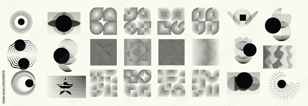 Poster collection of vector design elements. set of logos with lines, stripes and circles. various forms of