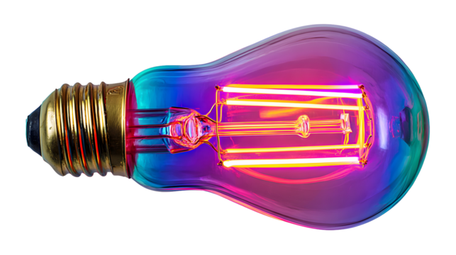 A neon light bulb with a purple and orange glow - Powered by Adobe