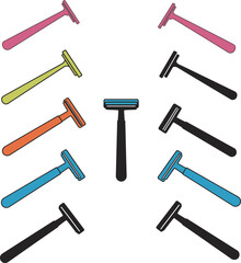 Disposable Shaving Razors Vector Illustration Set, Colorful and Outline Personal Grooming Tools, Essential Hygiene Products for Modern Beauty Concepts.